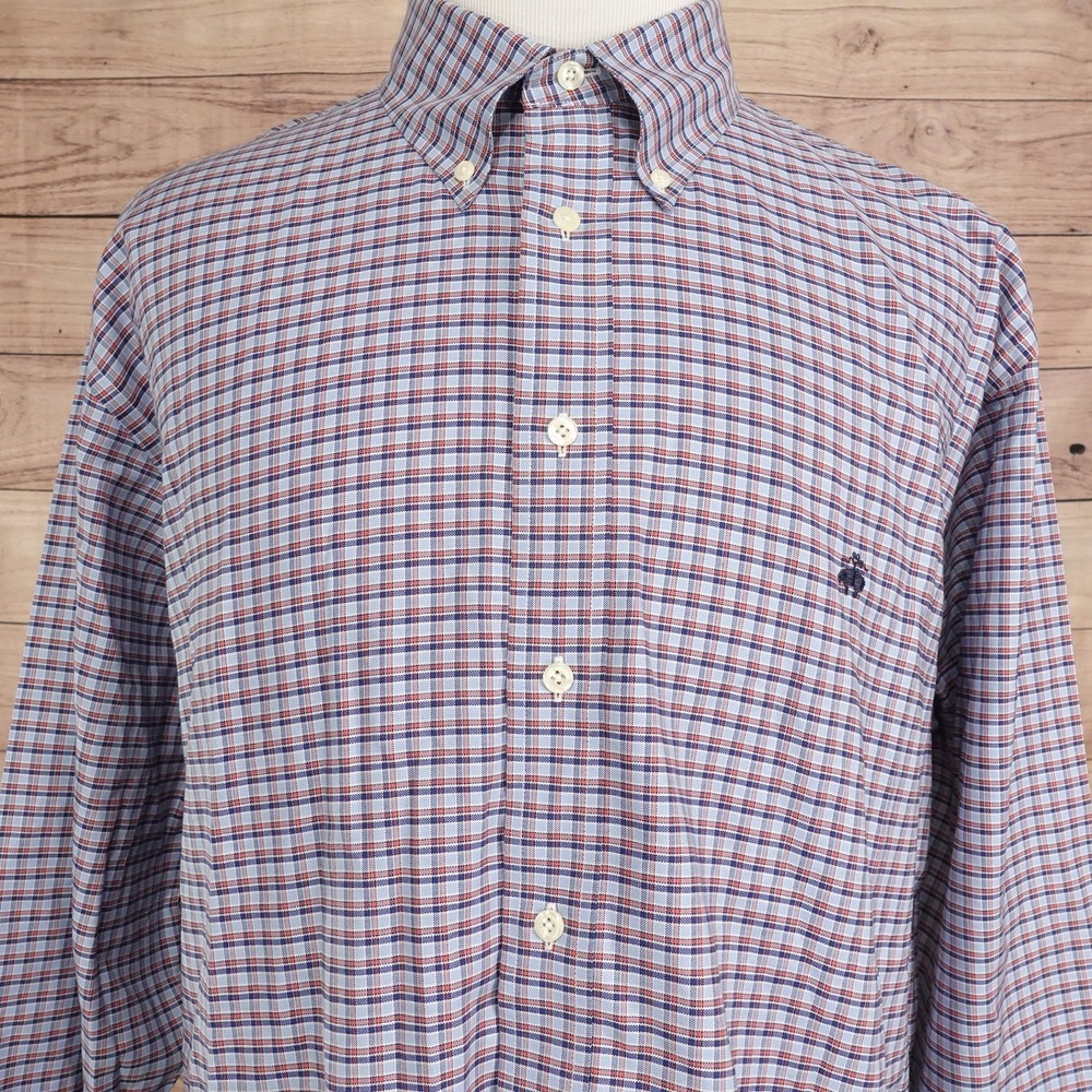 Brooks Brothers Button Down Mens XXL Blue Red Good Non-Iron Supima Cotton 346